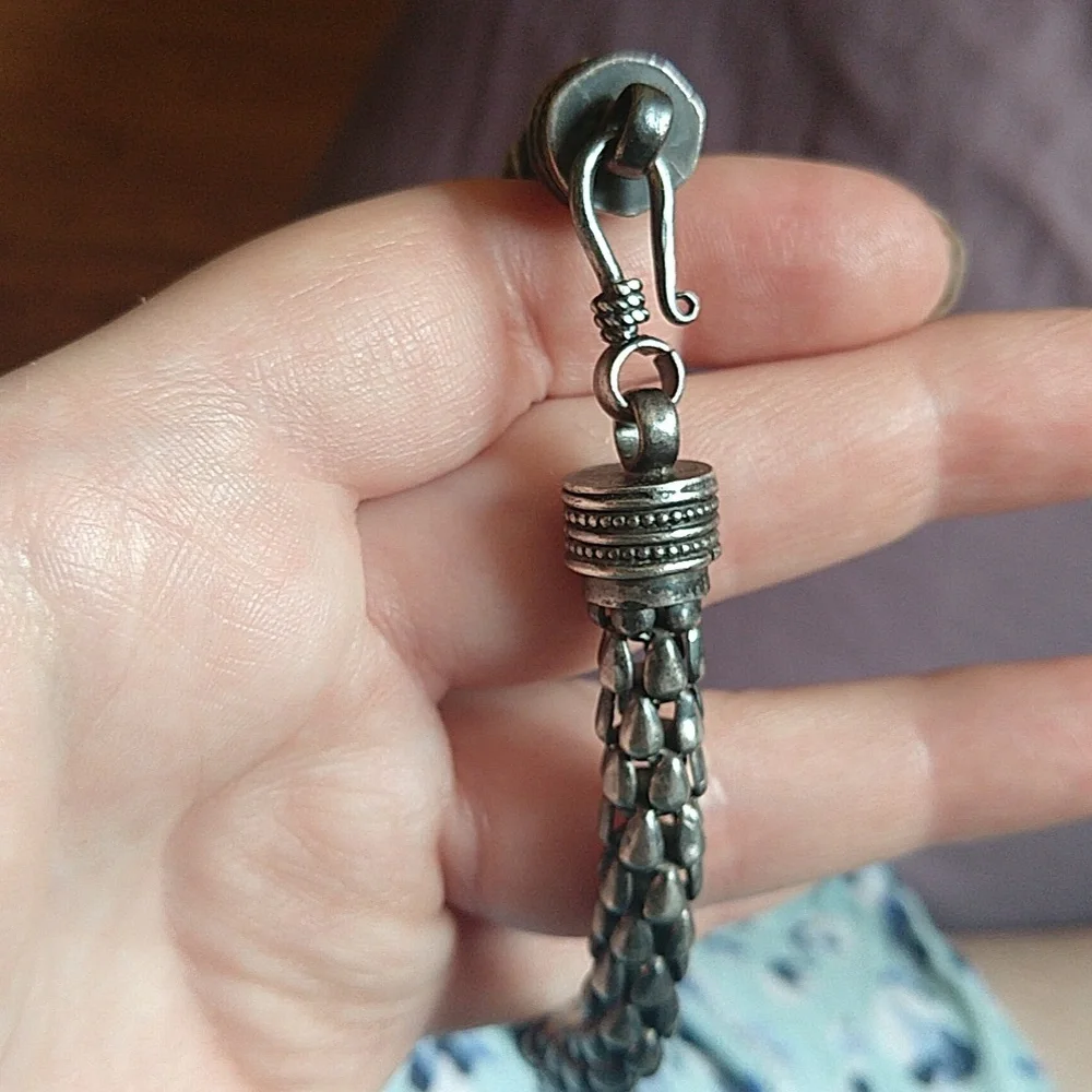 Sterling silver 925 dragon scale or snake scale like bracelet patina